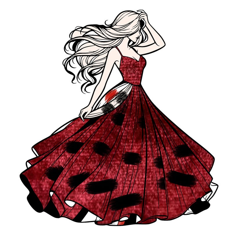 realistic woman with dress flowing in the wind