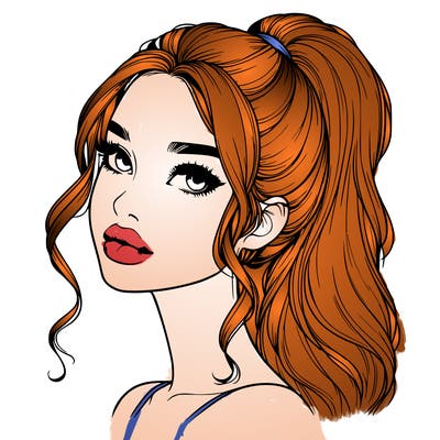 realistic girl with a ponytail on her hair and lips