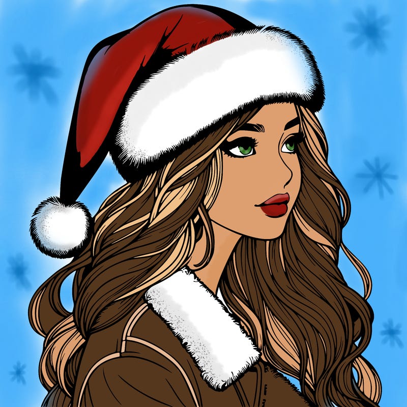 realistic girl in santa hat