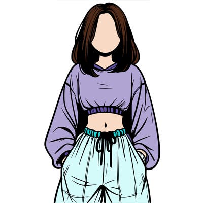 realistic girl faceless with baggy pants and a crop top