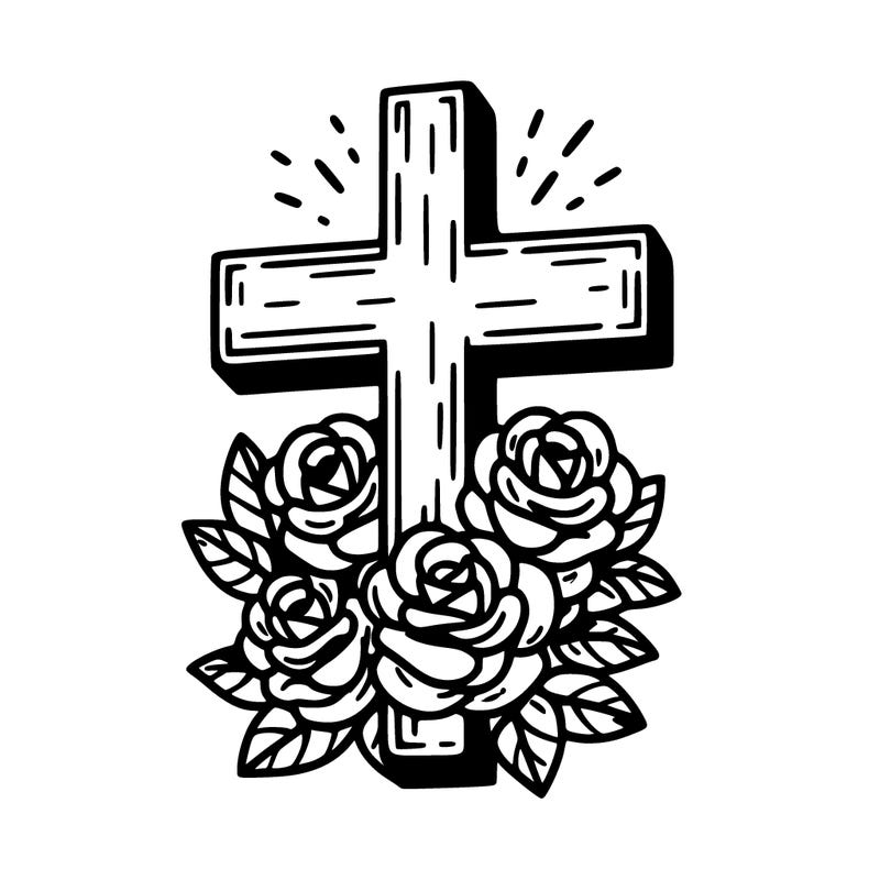 cross with roses growing out of it