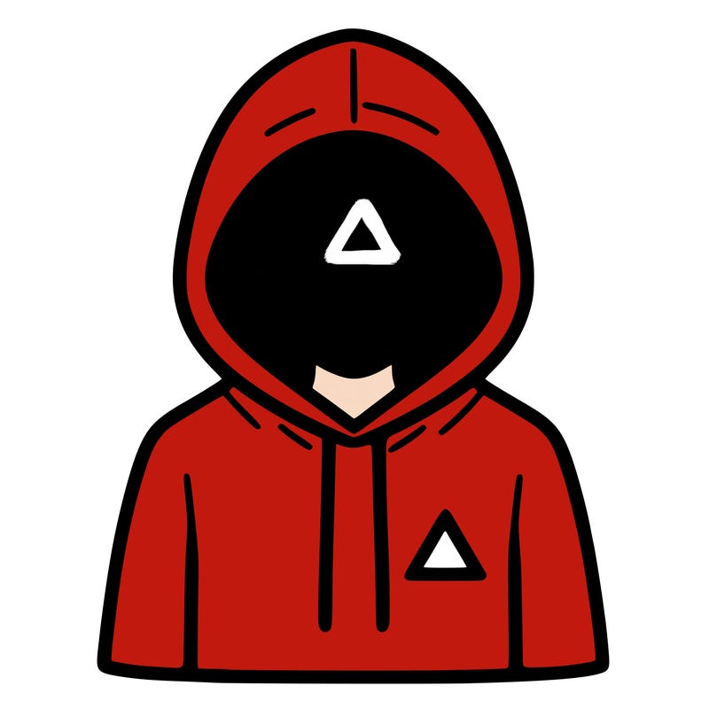 a person with non face waering a hoodie with a small triangle symbol