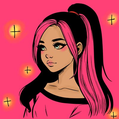 realistic girl with a high ponytail