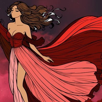realistic woman in dress flowing the the wind