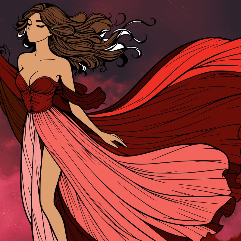 realistic woman in dress flowing the the wind