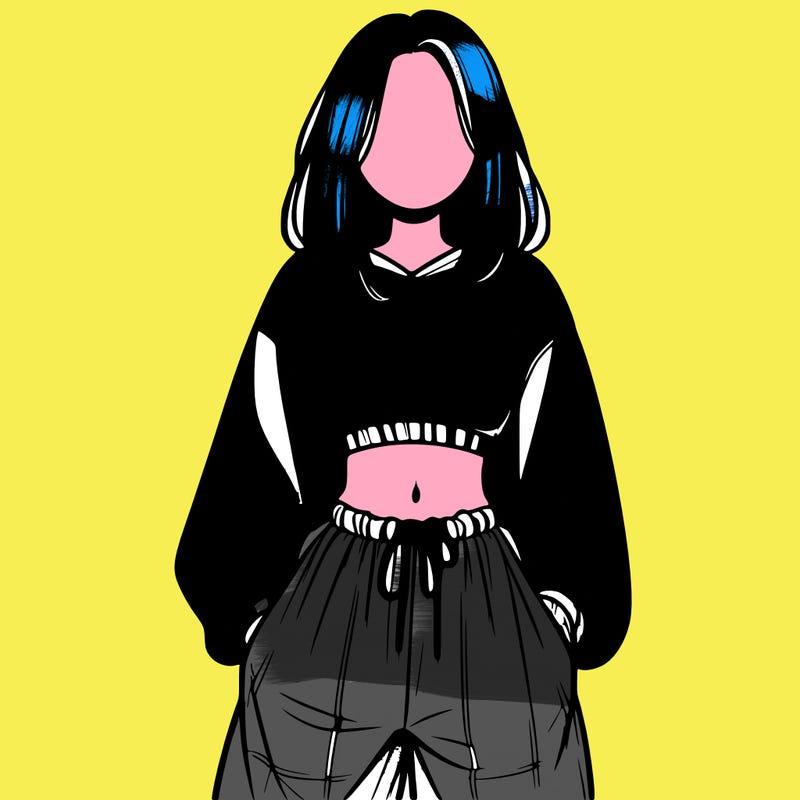 realistic girl faceless with baggy pants and a crop top