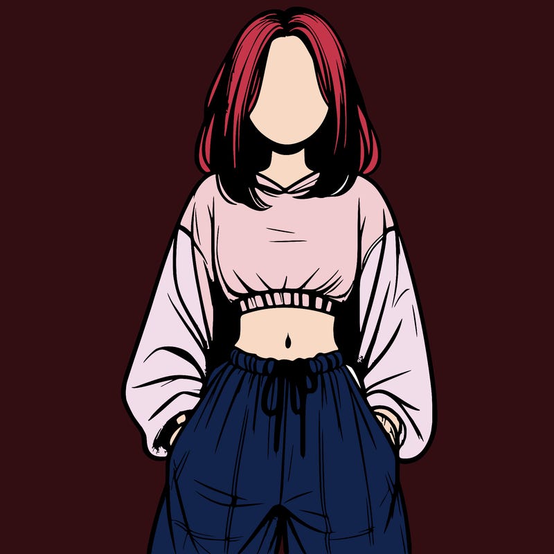 realistic girl faceless with baggy pants and a crop top