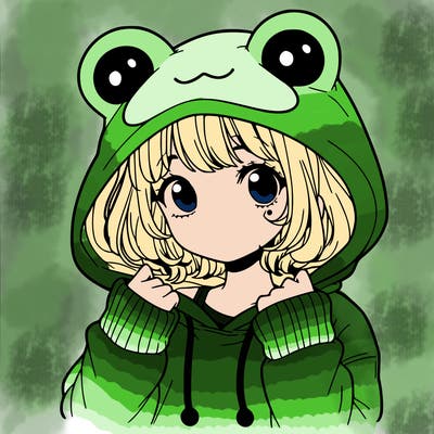 a cute teenage girl wearing a frog hoodie