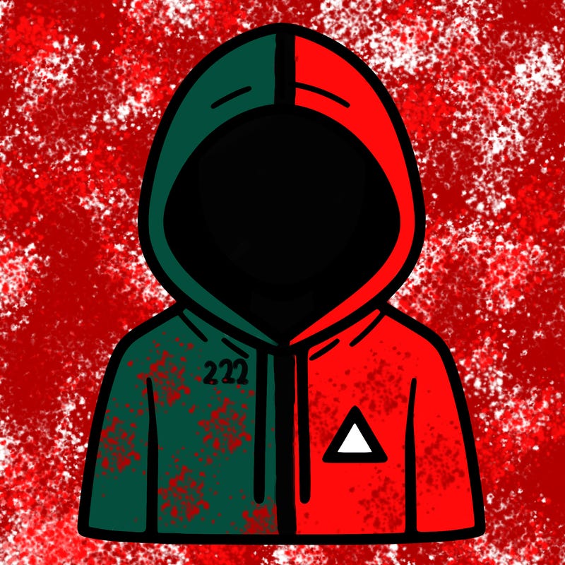 a person with non face waering a hoodie with a small triangle symbol