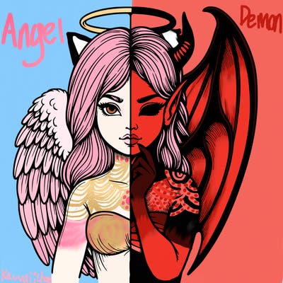 realistic angel half demon