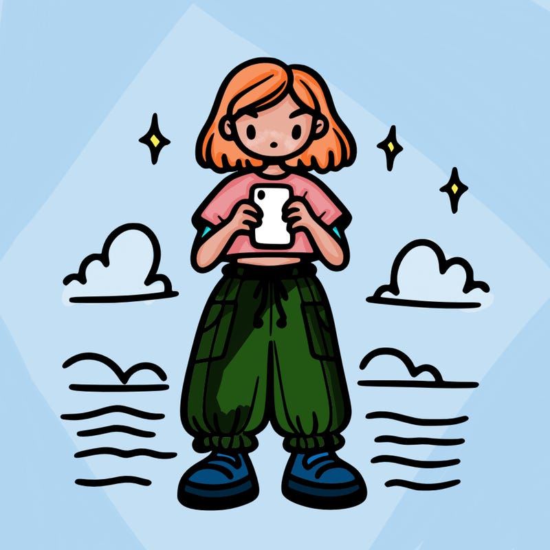 girl holding her phone with baggy pants and crop top