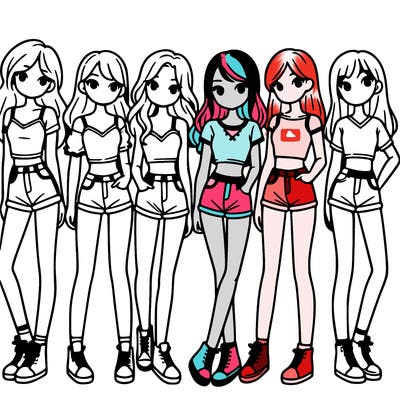 a group of girls wearing crop tops and shorts