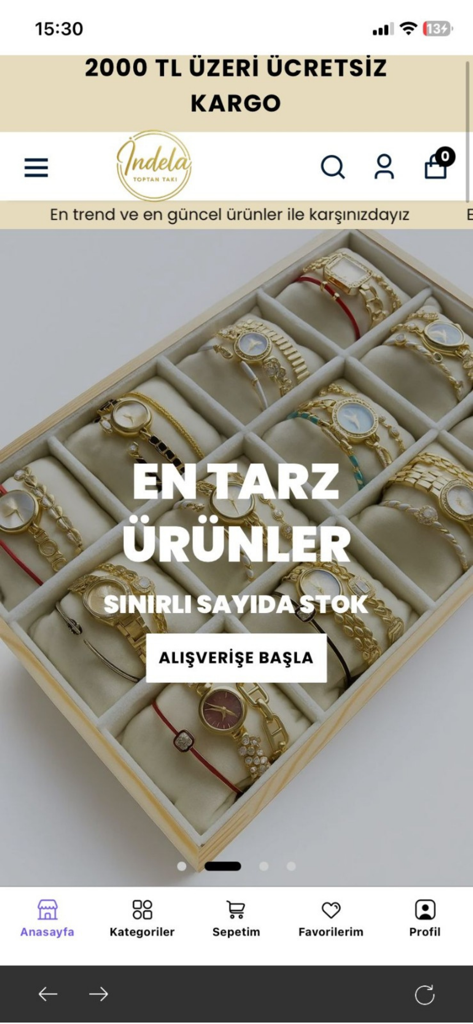 Indela Toptan Takı - A display of elegant gold watches and bracelets in the Indela wholesale jewelry app.
