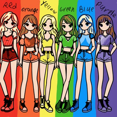 a group of girls wearing crop tops and shorts