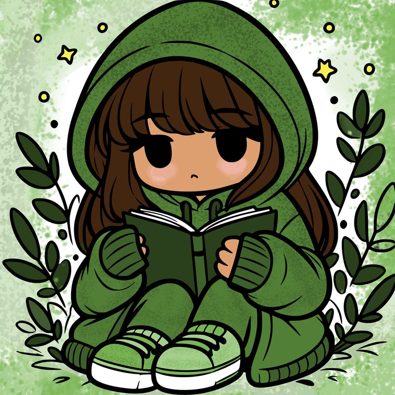 girl in oversized hoodie reading a book