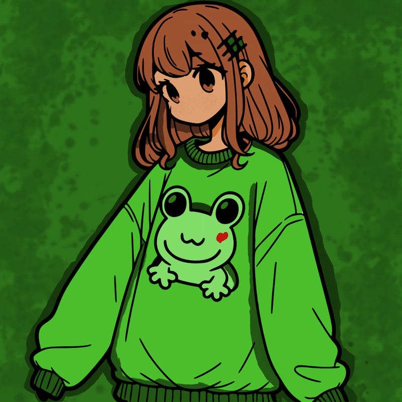 girl wearing frogging sweatshirt