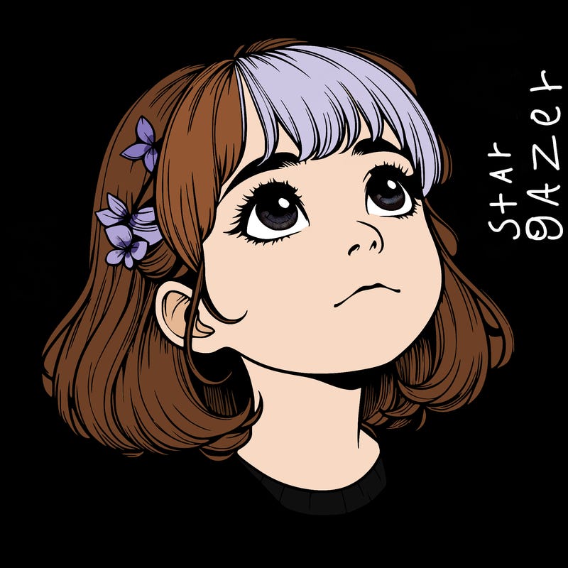 realistic girl looking up