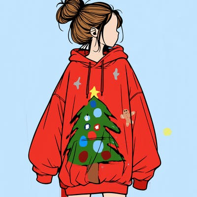 realistic girl with a oversized sweatshirt on and a bun