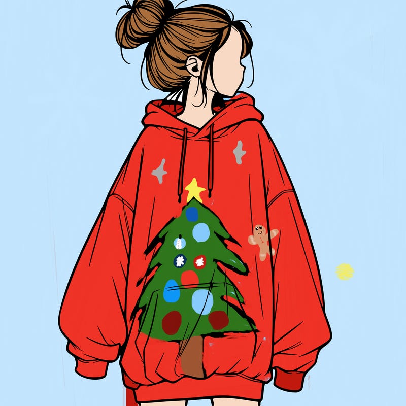 realistic girl with a oversized sweatshirt on and a bun