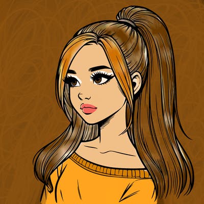 realistic girl with a high ponytail