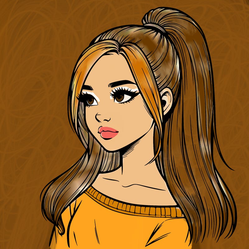 realistic girl with a high ponytail