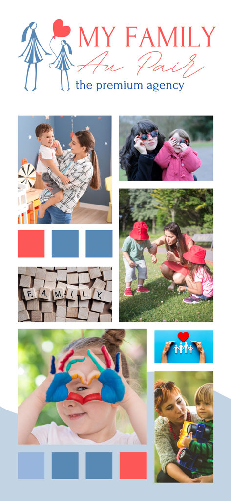Collage of happy children and au pairs with the My Family Au Pair agency logo
