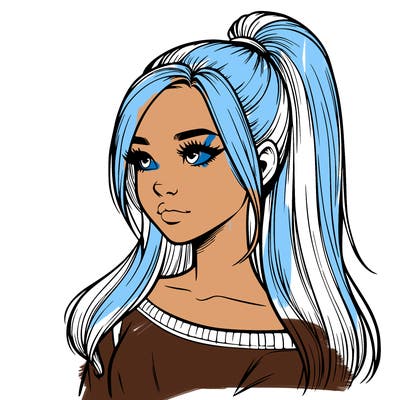 realistic girl with a high ponytail