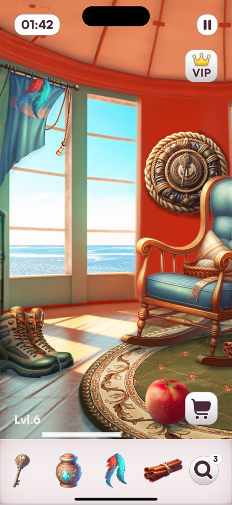 Hidden Objects: Search N Find - Jugabilidad de Objetos Ocultos: Busca Y Encuentra que muestra una habitación acogedora con objetos ocultos.