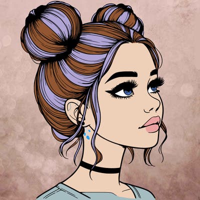 realistic girl with buns on the top of her head