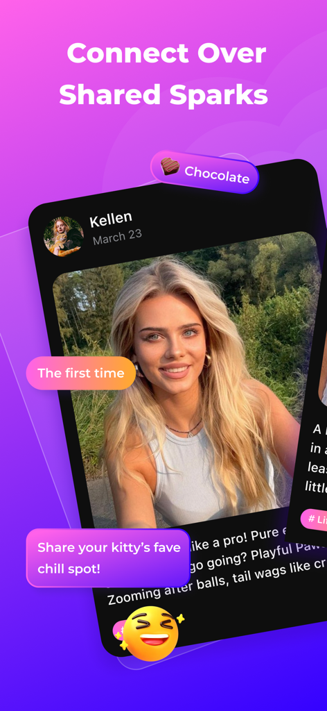 Purify - Meet Friends & Vibe - User profile interface on the Purify app showcasing a social connection platform for pet owners.