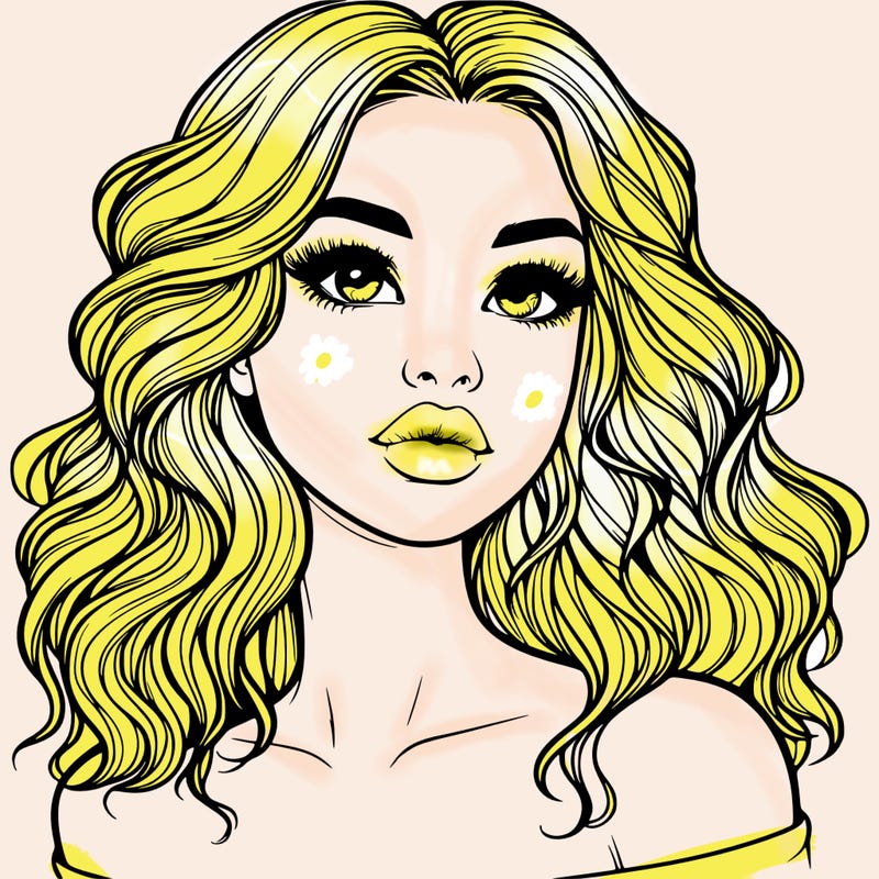 realistic girl with wavy hair and lips