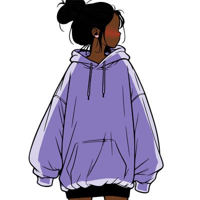 realistic girl with a oversized sweatshirt on and a bun