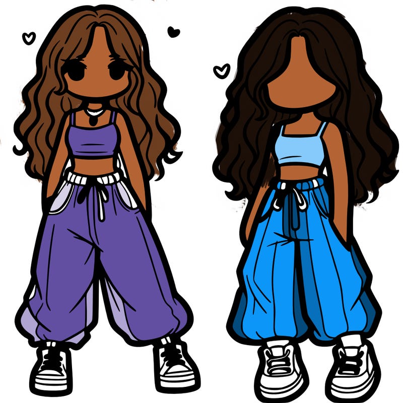 girl in baggy pants crop top and long hair