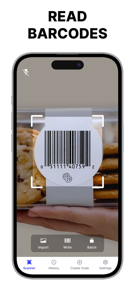 QR Code Scanner - Generate QR - Smartphone-App scannt einen Barcode auf einer Kekspackung, um Produktdetails zu lesen