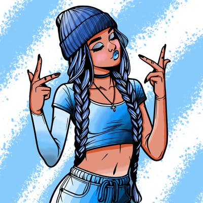 realistic teenage girl with braids and a beanie and crop top doing 🫶🏼