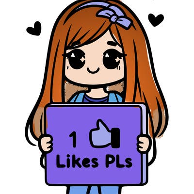 girl holding a sign saying 10 likes pls