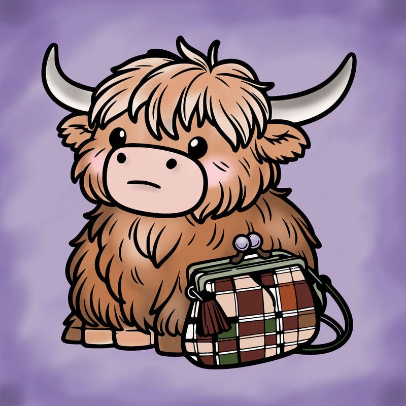 highland cow in a purse