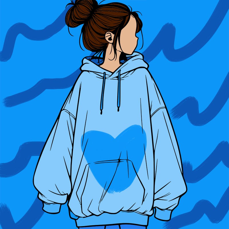 realistic girl with a oversized sweatshirt on and a bun