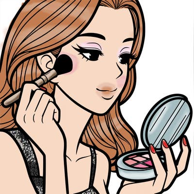 little girl putting on makeup