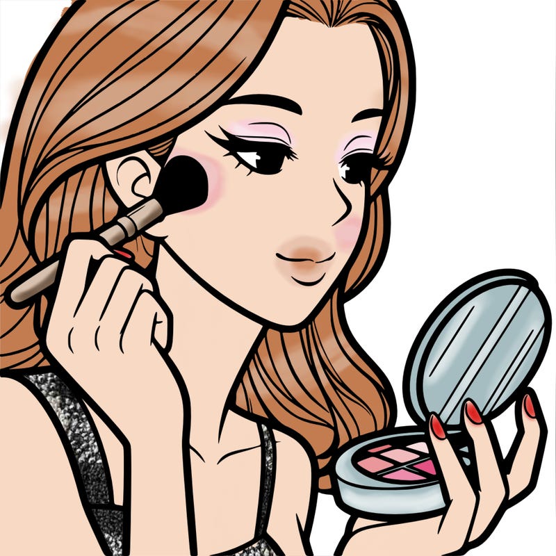 little girl putting on makeup