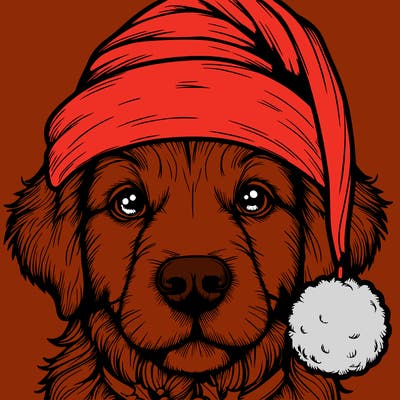 realistic dog with a christmas hat