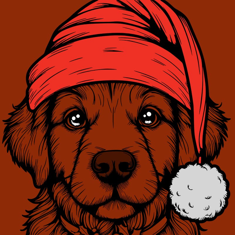 realistic dog with a christmas hat