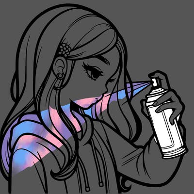 a realistic girl spray painting