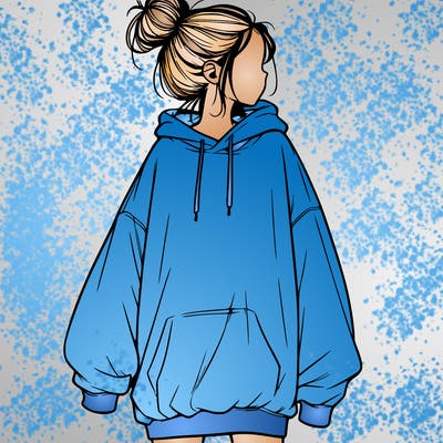 realistic girl with a oversized sweatshirt on and a bun