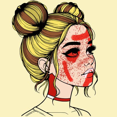 realistic girl with buns on the top of her head