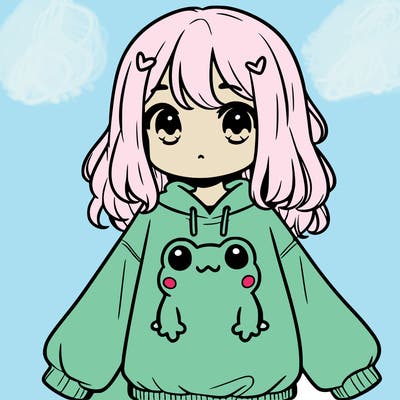 girl wearing frogging sweatshirt