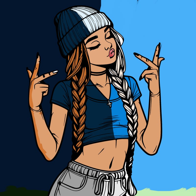 realistic teenage girl with braids and a beanie and crop top doing 🫶🏼