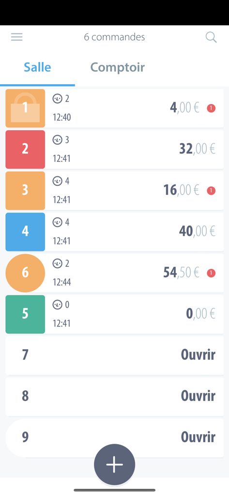Popina - Tableau de bord de l'application TPV Popina montrant les commandes du restaurant en direct et les statuts des tables