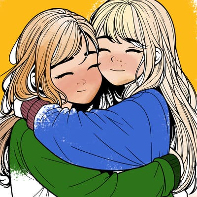 realistic two girls hugging