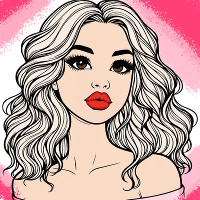 realistic girl with wavy hair and lips